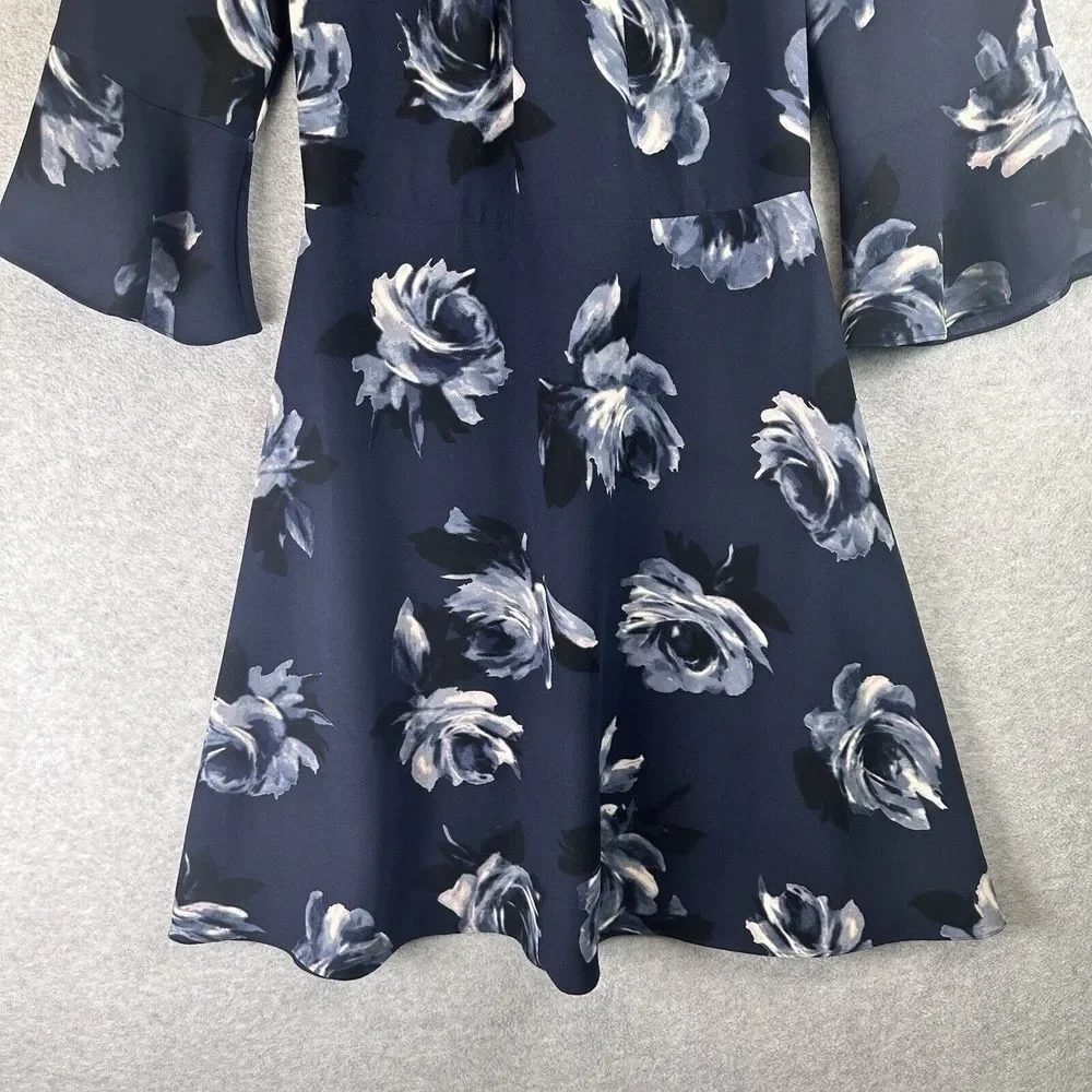 Kate Spade Long Bell Sleeve Stretchy Floral Mini Career Office Dress Size 0 Shor